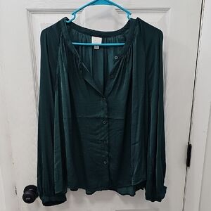 a new day Deep Green Button-Up Blouse